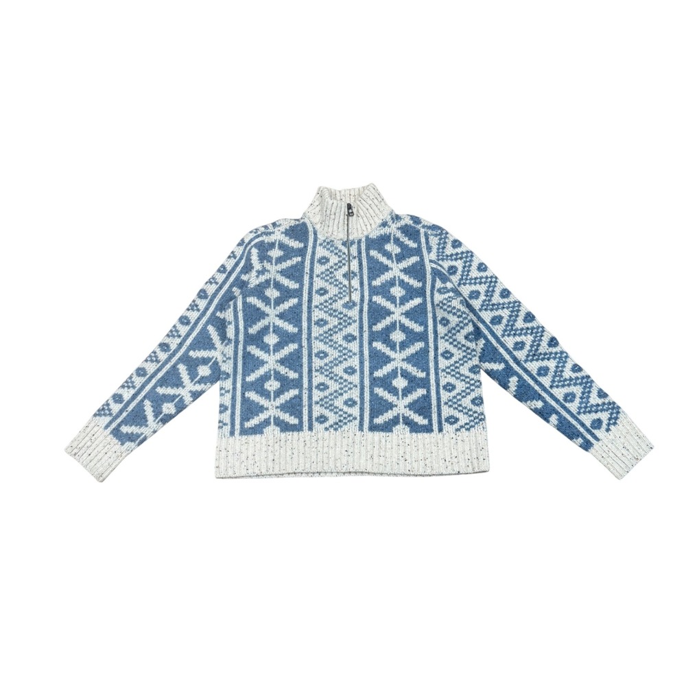 Toad&Co Wilde Quarter Zip Lambswool Donegal Sweater Blue Nordic M Medium Holiday